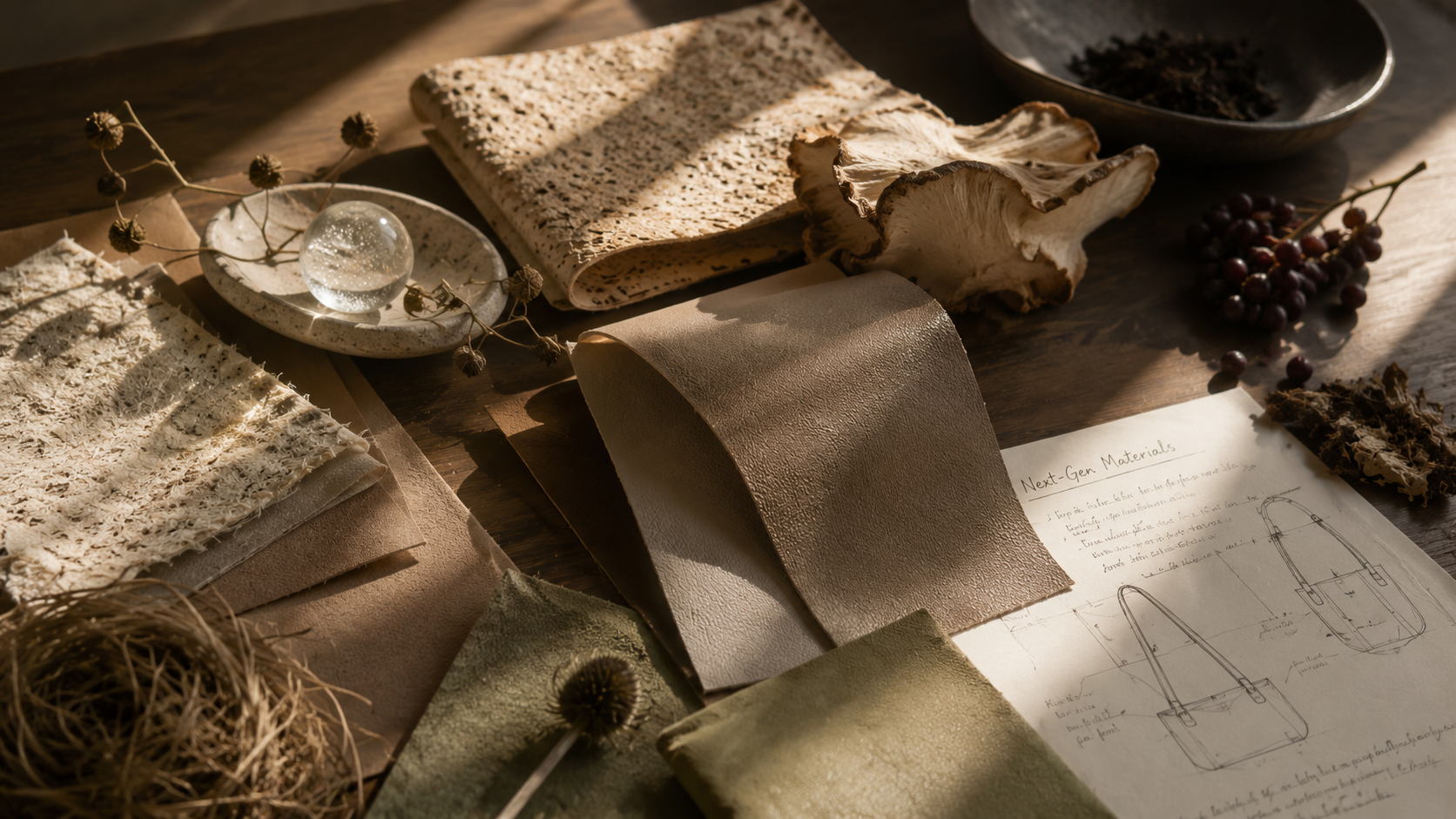 bio-based luxury bag materials with sustainable textile textures